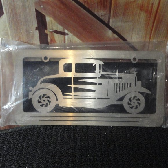 Hot Rod Old Car Metal cut out License plate frame, NIP has black back or… - Picture 1 of 5